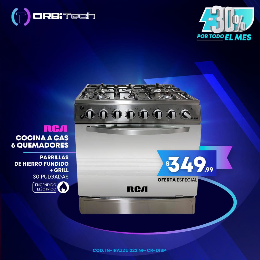 Cocina RCA a Gas 6 quemadores Negra - 30 pulgadas